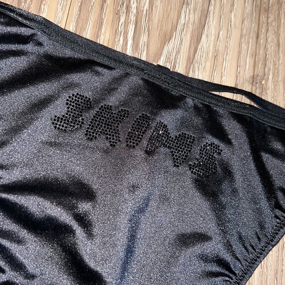 SKIMS Rhinestone Stretch Satin String thong in black - Picture 5 of 5
